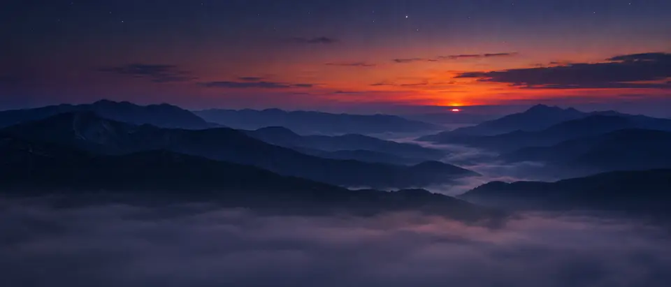 Mountain ridges at dusk